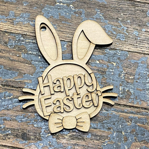 Happy Easter Bunny Rabbit Wood Engraved Ornament Basket Tag