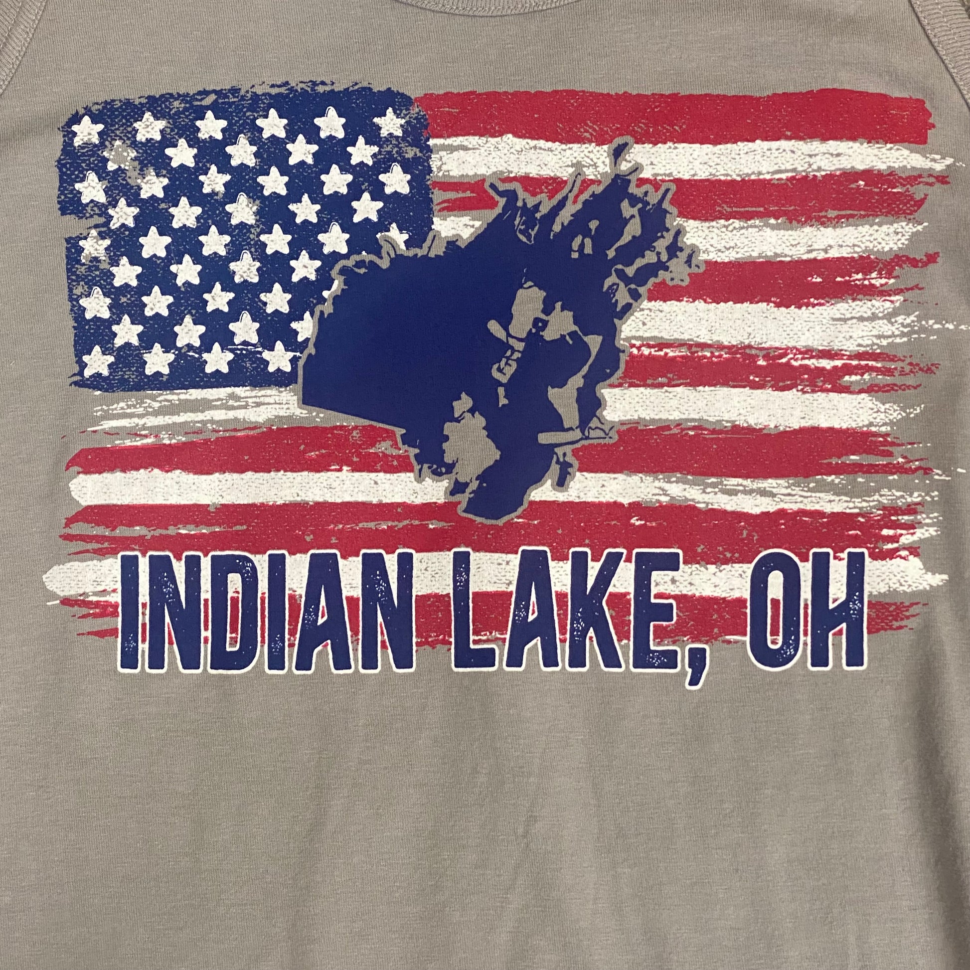 Indian Lake Ohio Map American Flag Grey Graphic Designer Tank