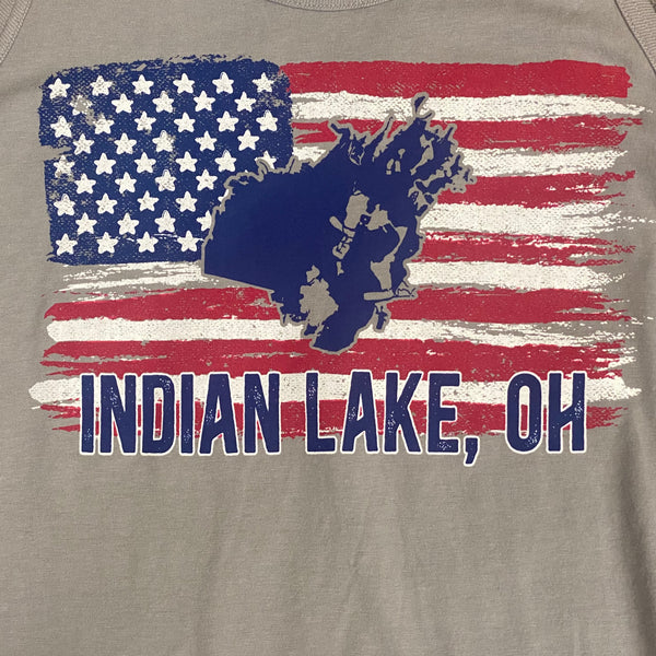 Indian Lake Ohio Map American Flag Grey Graphic Designer Tank