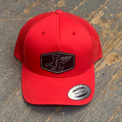 Indian Lake Lakers Spear Leather Patch Trucker Ball Cap Red