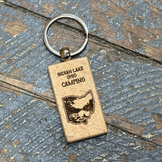 Wood Engraved Key Chain Indian Lake Ohio State Camping