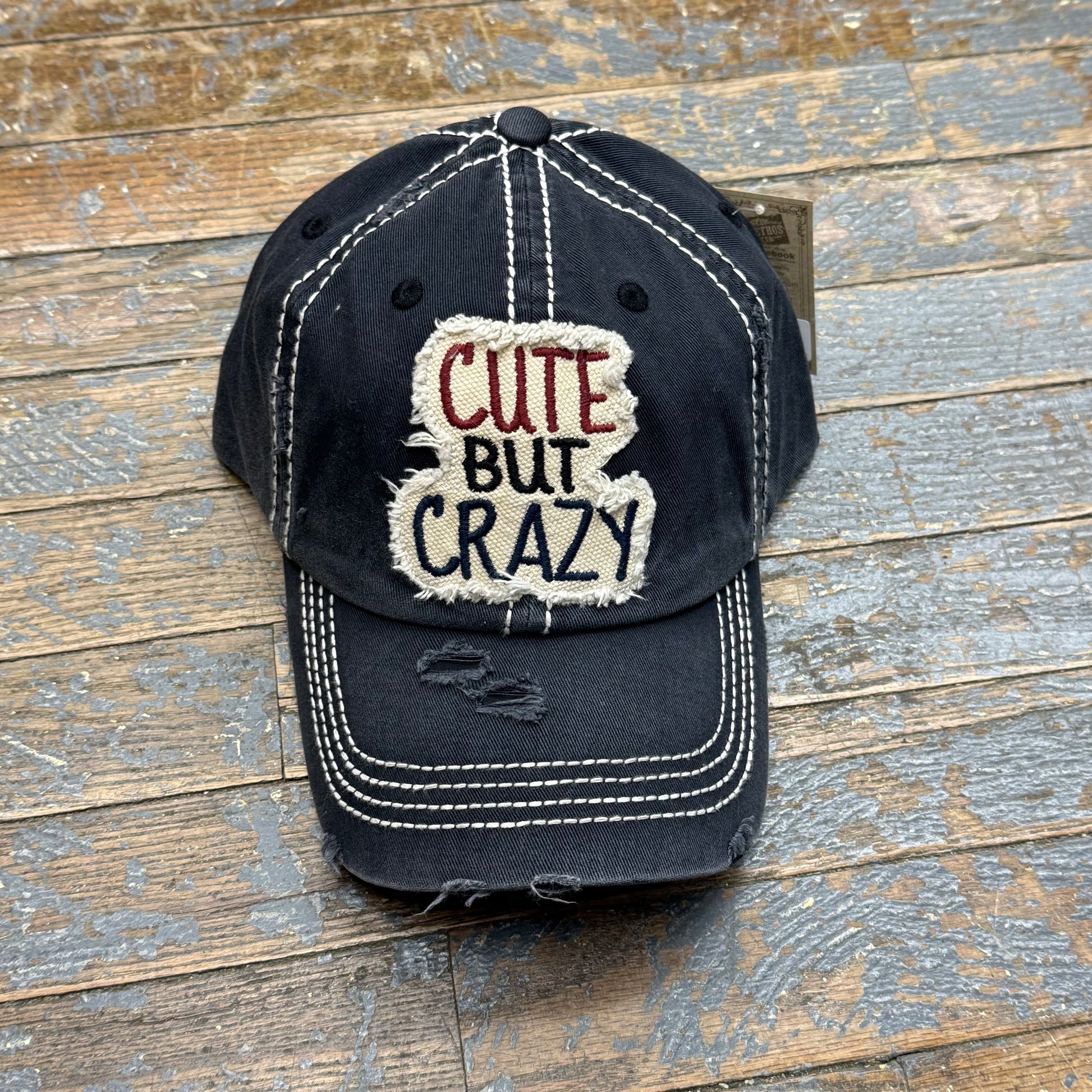 Cute But Crazy Patch Rugged Black Embroidered Ball Cap