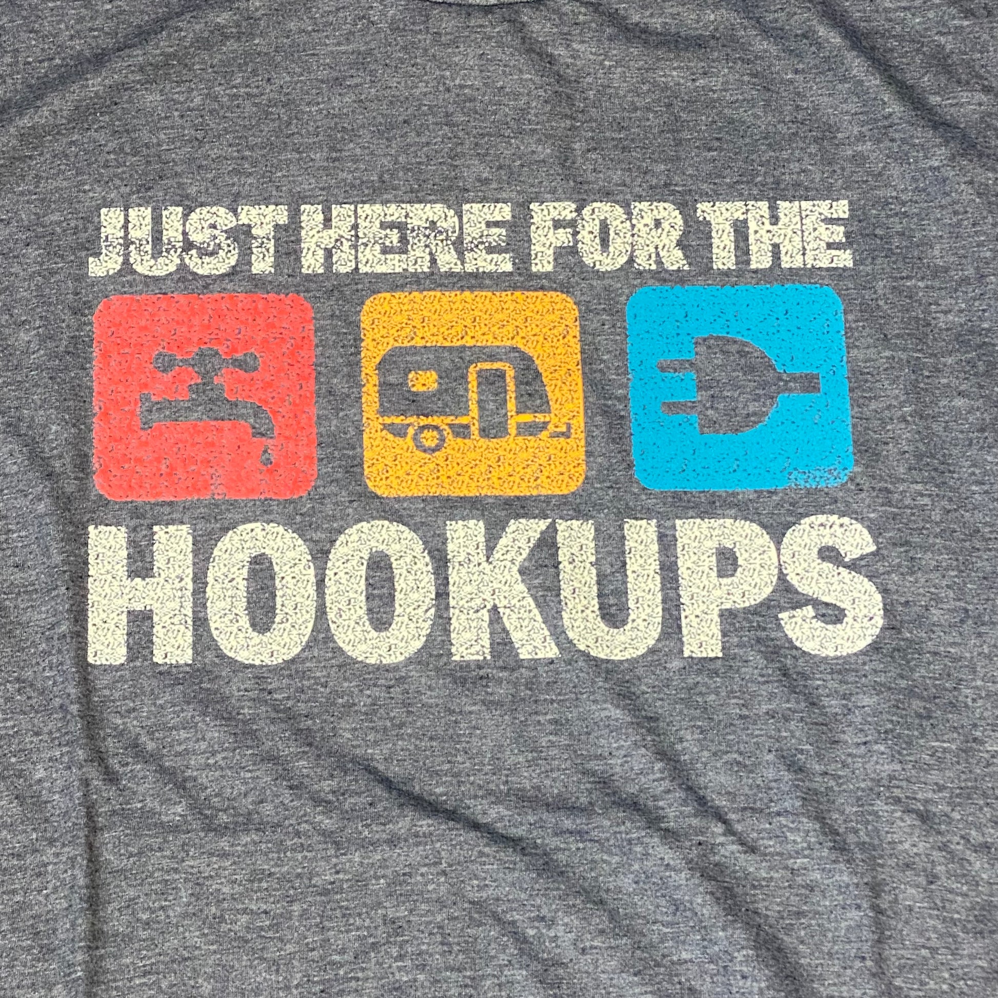 Just Here for the Hookups Camping Short Sleeve T-Shirt Grey Graphic Designer Tee