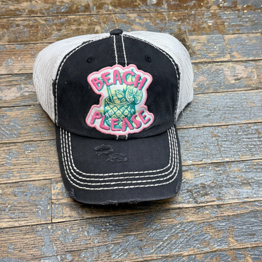 Beach Please Pineapple Patch Rugged Black Embroidered Ball Cap