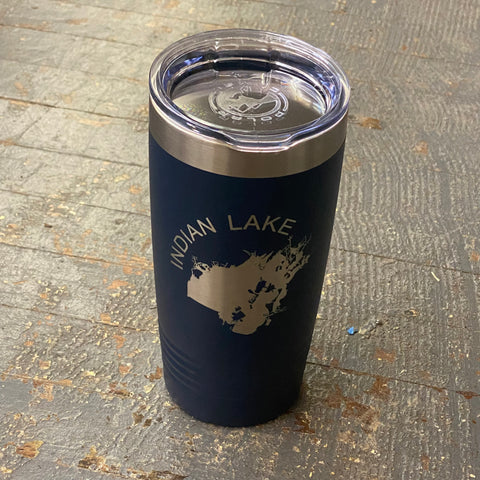 Indian Lake Map Laser Engraved Stainless Steel 20oz Wine Beverage Drink Travel Tumbler Navy Blue