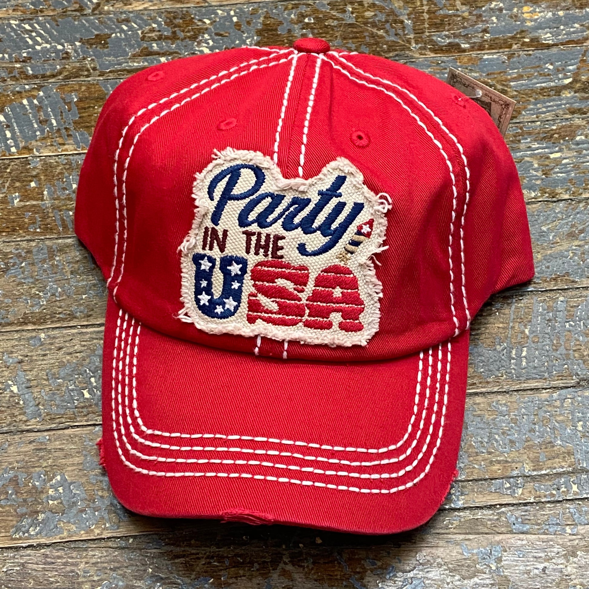 Party in the USA Rugged Red USA Embroidered Ball Cap