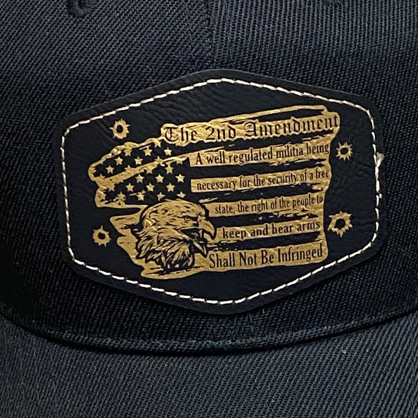 2nd Amendment Engraved Leather Patch Black Ball Cap