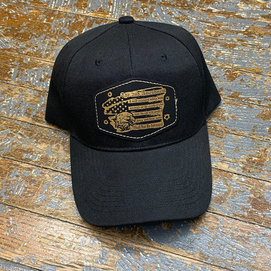 2nd Amendment Engraved Leather Patch Black Ball Cap