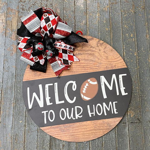 Welcome to Our Home Football Round Wood Pond Wall Sign Door Wreath