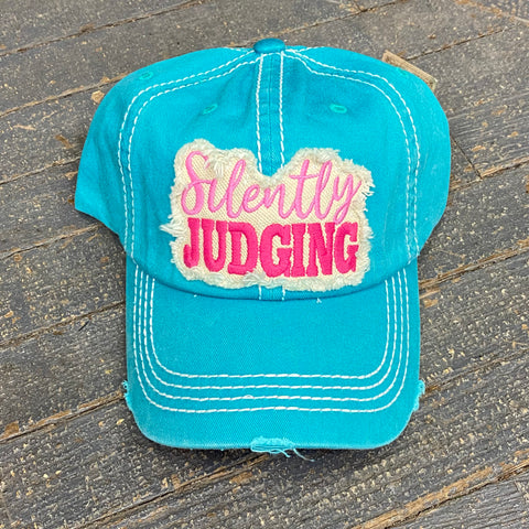 Silently Judging Patch Rugged Aqua Teal Embroidered Ball Cap