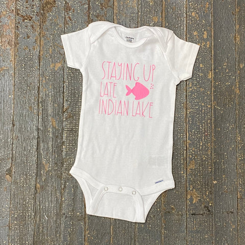 Staying Up Late at Indian Lake Personalized Onesie Bodysuit One Piece Newborn Infant Toddler Outfit