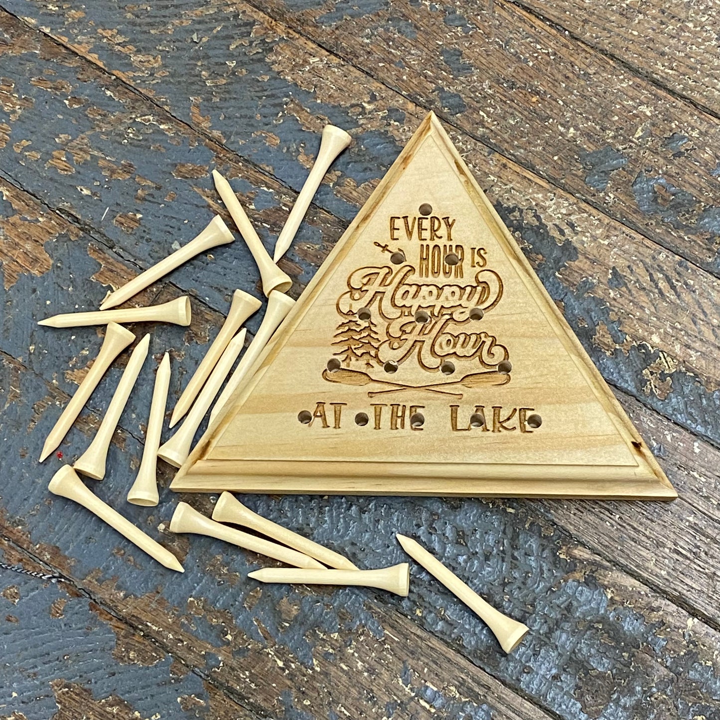 Wooden Tricky Triangle Golf Tee Peg Game Every Hour Happy Hour at the Lake