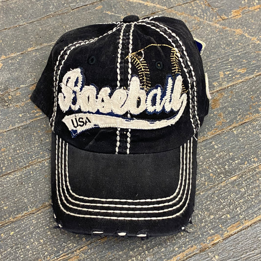 Baseball USA Vintage Patch Rugged Black Embroidered Ball Cap