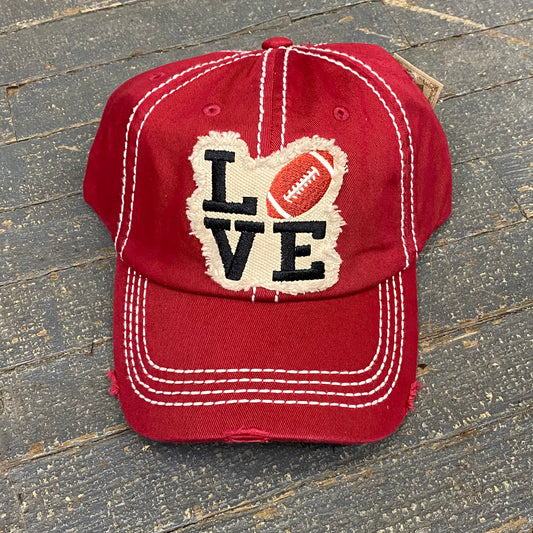 Love Football Rugged Red Embroidered Ball Cap