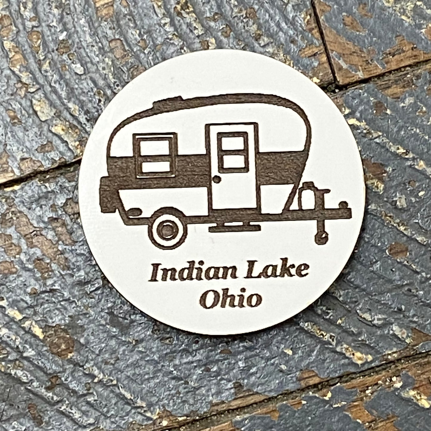 Indian Lake Ohio Camper Wood Engraved Magnet