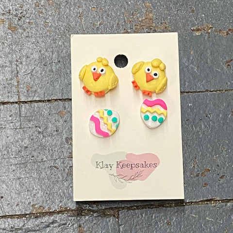 Clay 2 Pair Easter Chick Easter Egg Post Earring Set