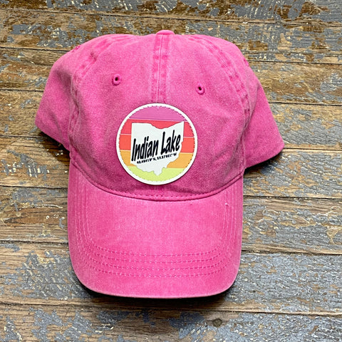 Indian Lake Ohio Color Line Leather Patch Faded Ball Cap Pink