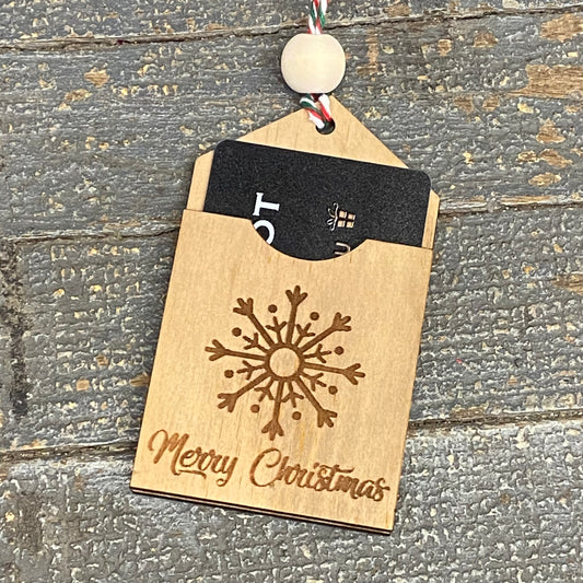Merry Christmas Snowflake Wood Engraved Gift Card Holder Ornament