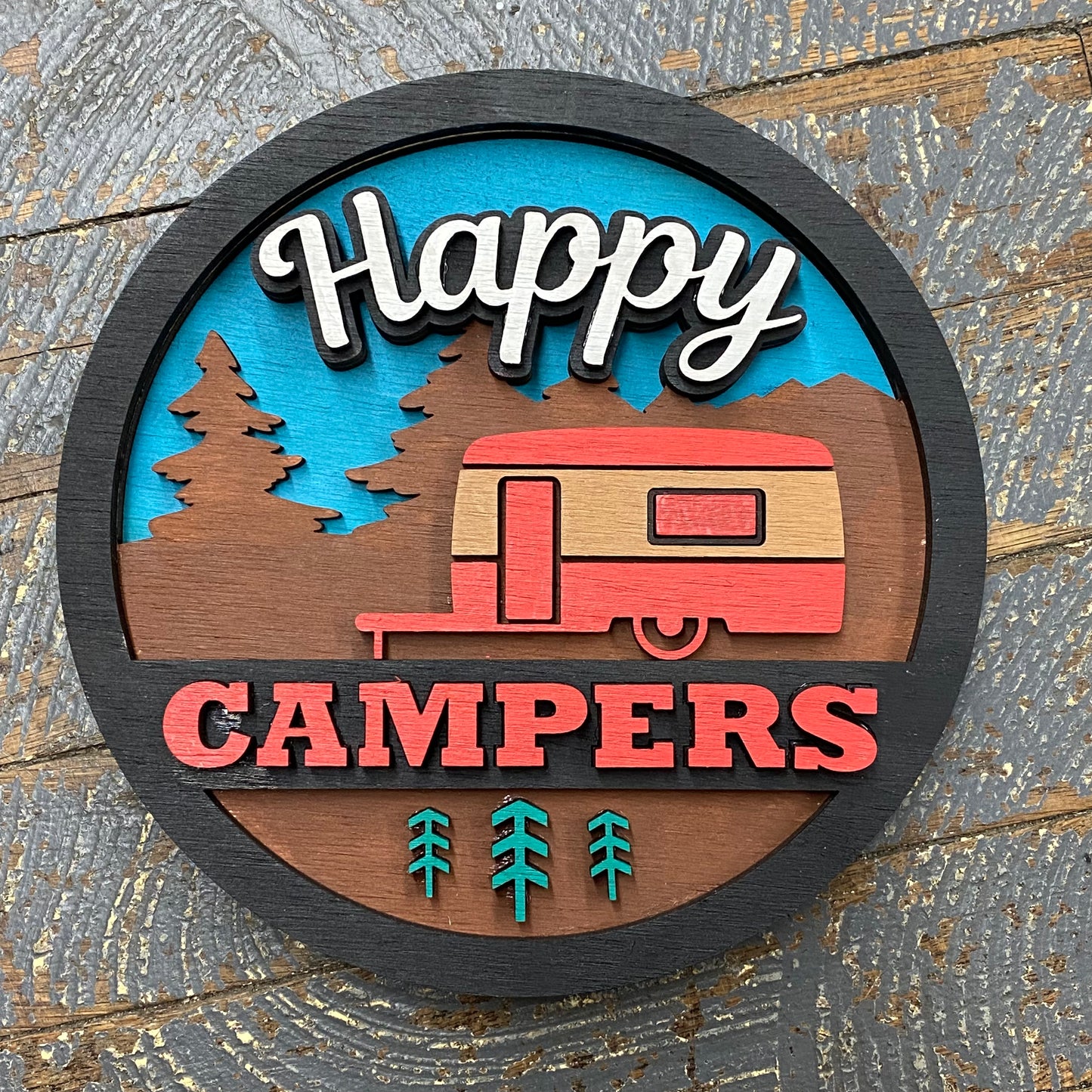 Happy Campers Laser Engraved Dimensional Wood Sign