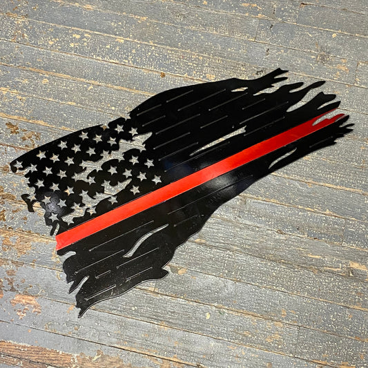 American Flag Waving Flying Metal Sign Wall Hanger Red Line