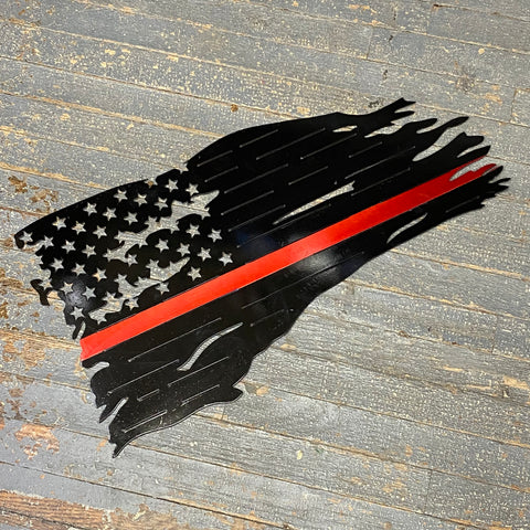 American Flag Waving Flying Metal Sign Wall Hanger Red Line