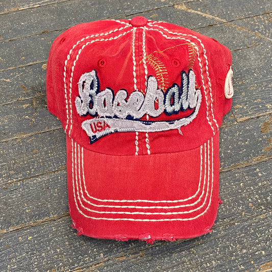 Baseball USA Vintage Patch Rugged Red Embroidered Ball Cap