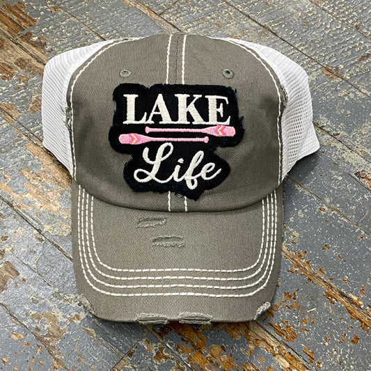 Lake Life Paddle Hat Grey Vintage Embroidered Patch Ball Cap