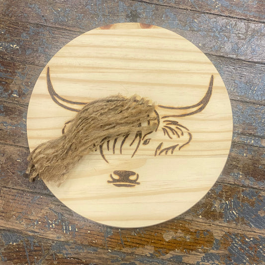 Hand Engraved Wood Ornament Sign Bull Farm Life