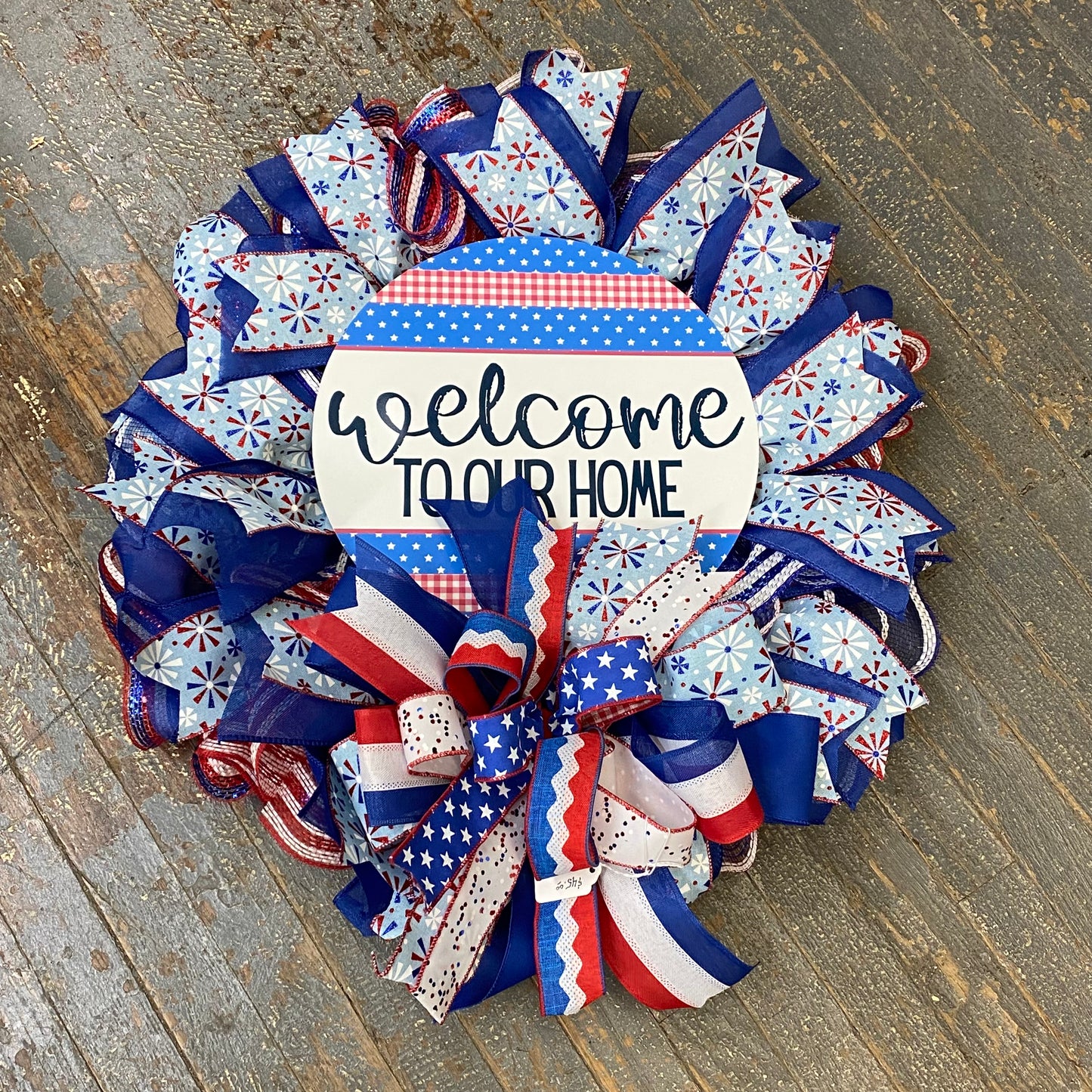 America Fireworks Welcome Home Patriotic Holiday Wreath Door Hanger