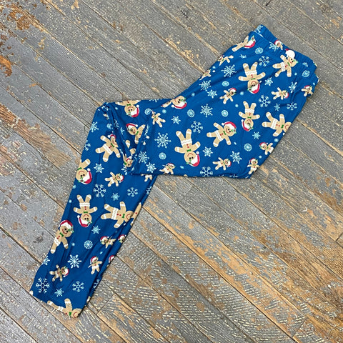 Blue Gingerbread Snowflake Leggings Printed