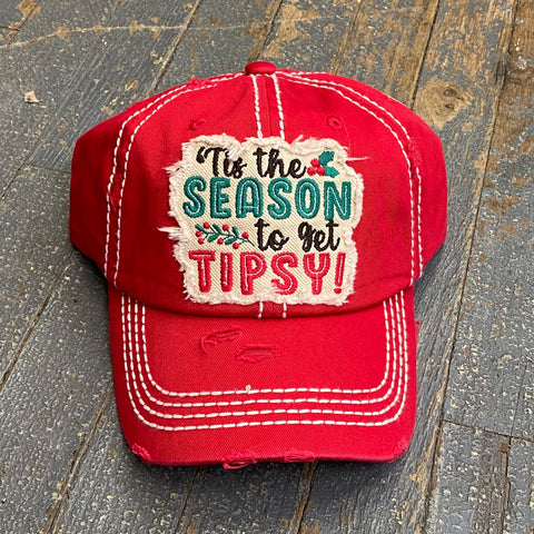 Santa Tis Season Tipsy Patch Rugged Red Embroidered Ball Cap