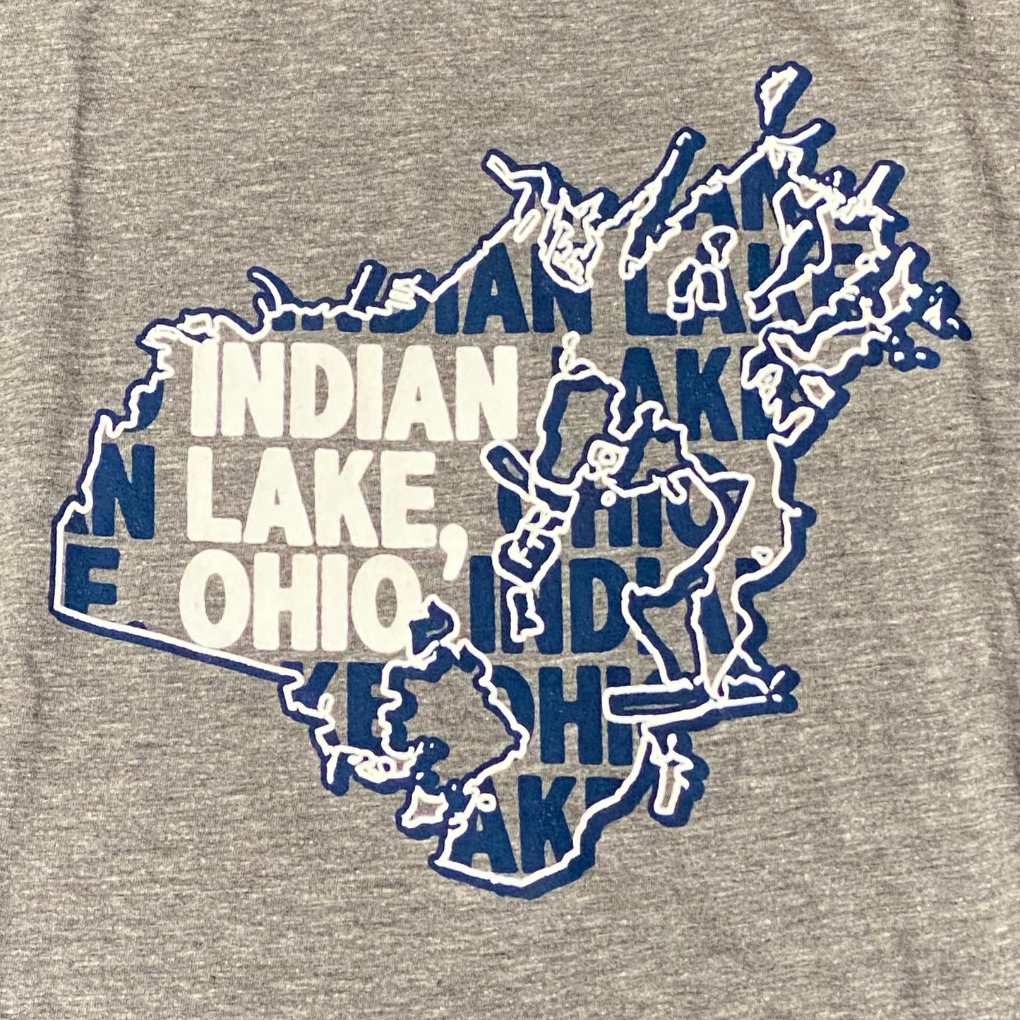 Indian Lake Ohio Map Grey Navy Graphic Designer Raglan Baseball Long Sleeve T-Shirt