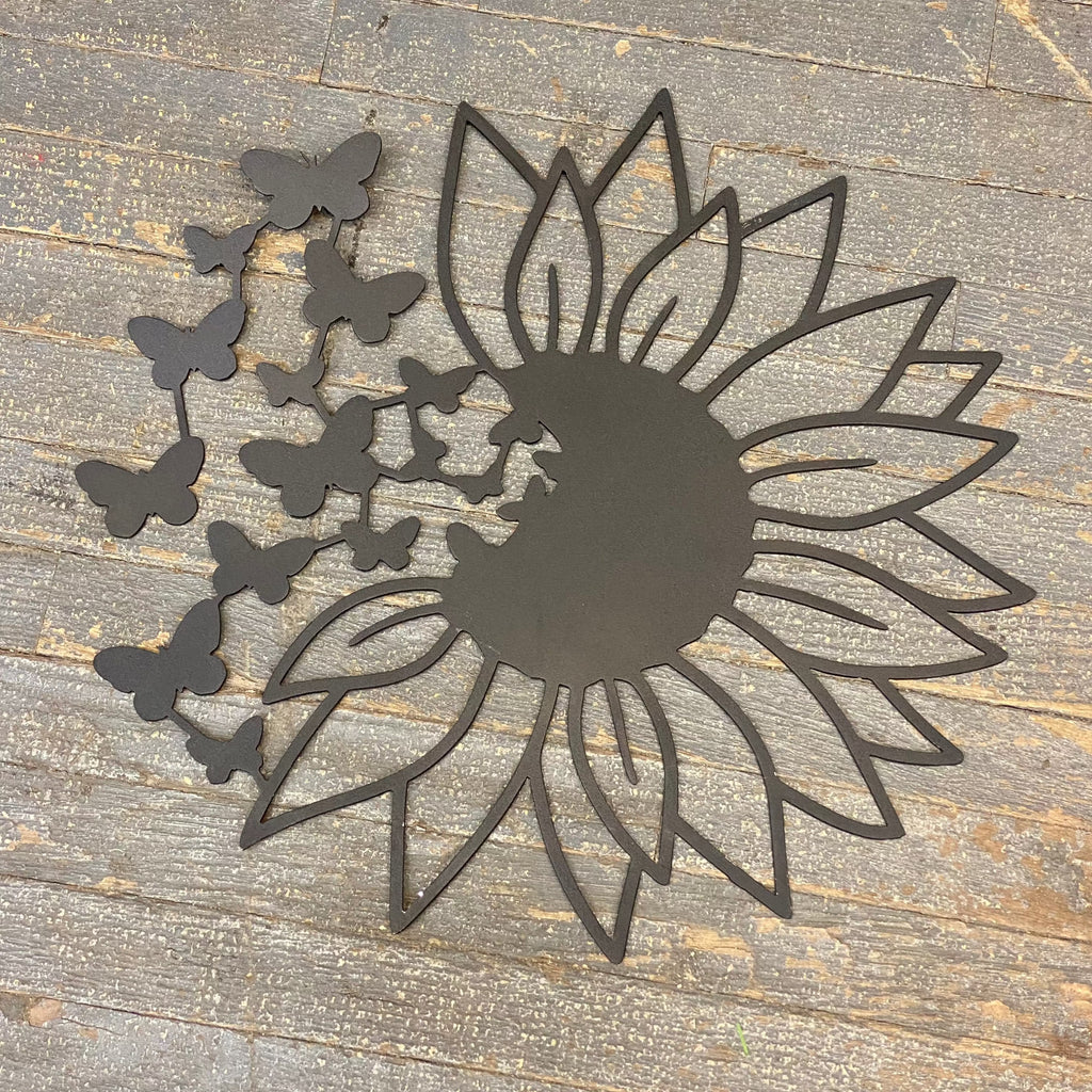 Sunflower Butterfly Painted Metal Sign Wall Hanger