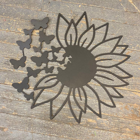 Sunflower Butterfly Painted Metal Sign Wall Hanger
