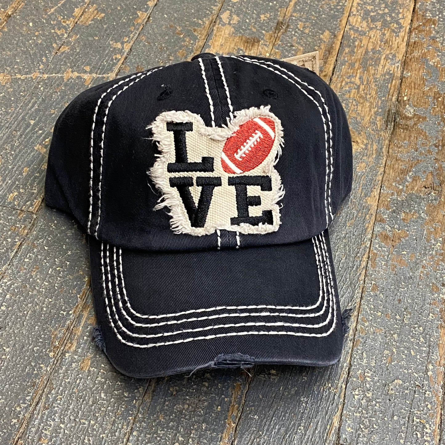 Love Football Rugged Black Black Embroidered Ball Cap