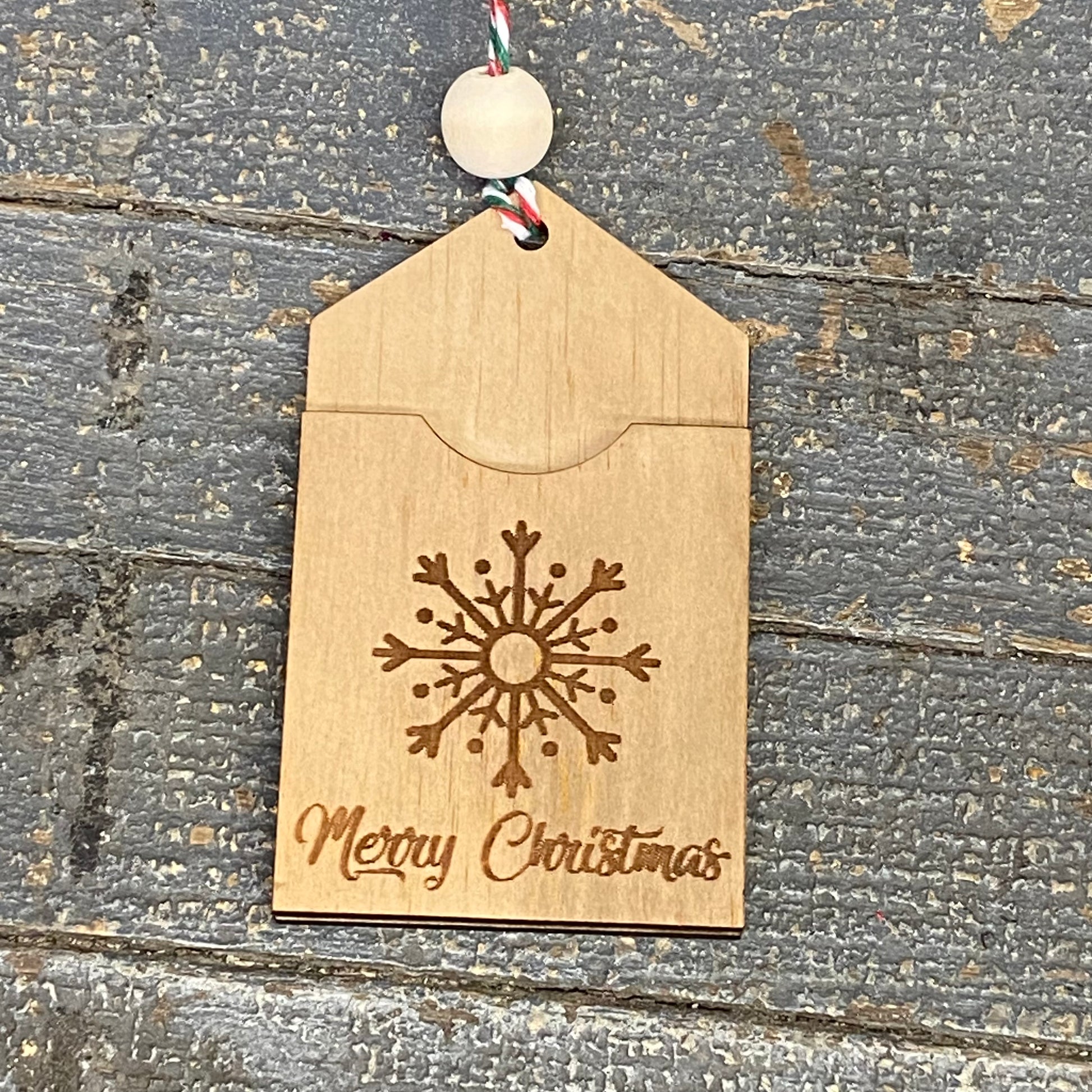 Merry Christmas Snowflake Wood Engraved Gift Card Holder Ornament