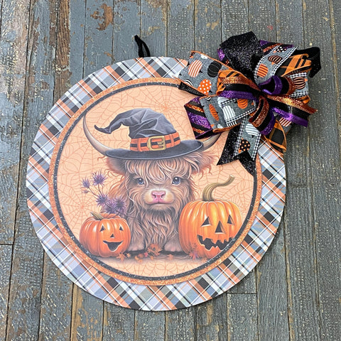 Halloween Jack O Lantern Pumpkin Calf Round Wood Pond Wall Sign Door Wreath
