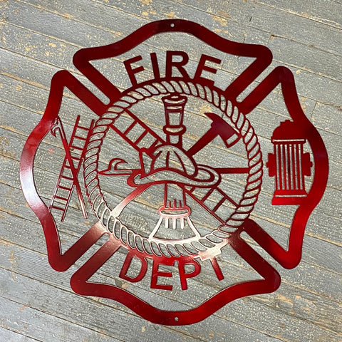 Fire Dept Emblem Logo Painted Metal Sign Wall Hanger Red Line