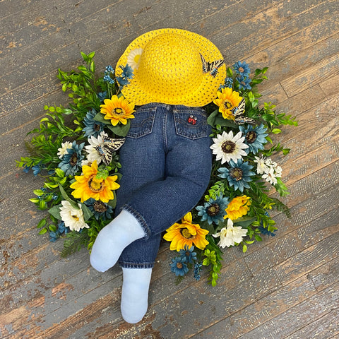 Sunflower Gardening Sun Hat Seasonal Holiday Wreath Door Hanger