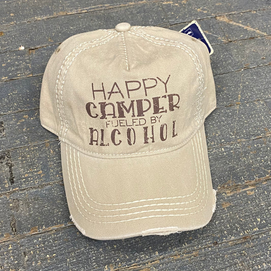 Happy Camper Fueled Alcohol Rugged Khaki Tan Ball Cap