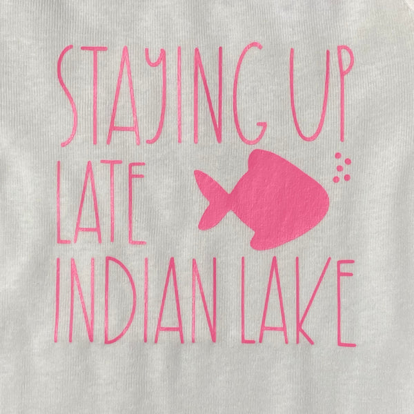 Staying Up Late at Indian Lake Personalized Onesie Bodysuit One Piece Newborn Infant Toddler Outfit