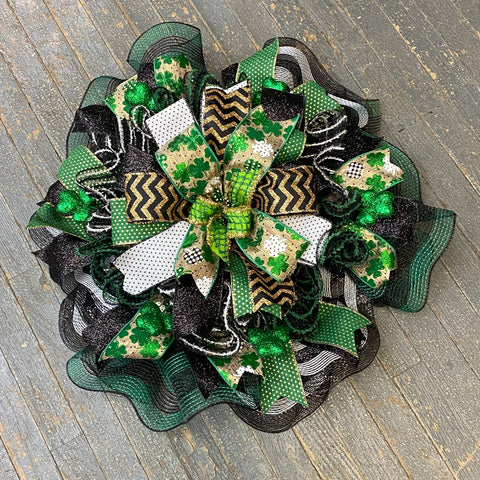 Black Gold Clover St Patrick's Day Seasonal Holiday Wreath Door Hanger