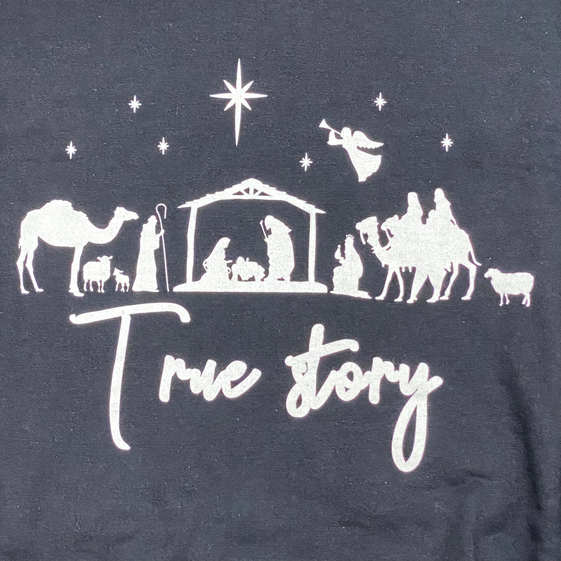 True Story Christmas Nativity Black Graphic Designer Long Sleeve Crew Neck Sweatshirt