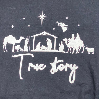 True Story Christmas Nativity Black Graphic Designer Long Sleeve Crew Neck Sweatshirt