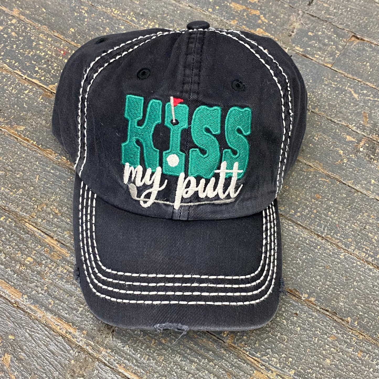 Kiss My Putt Black Rugged Embroidered Ball Cap