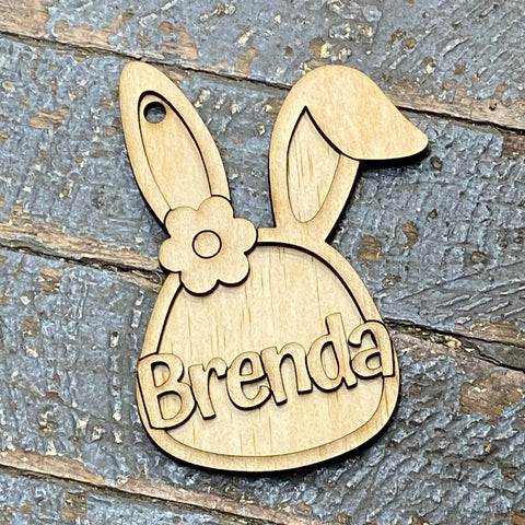 Custom Name Bunny Rabbit Wood Engraved Ornament Basket Tag