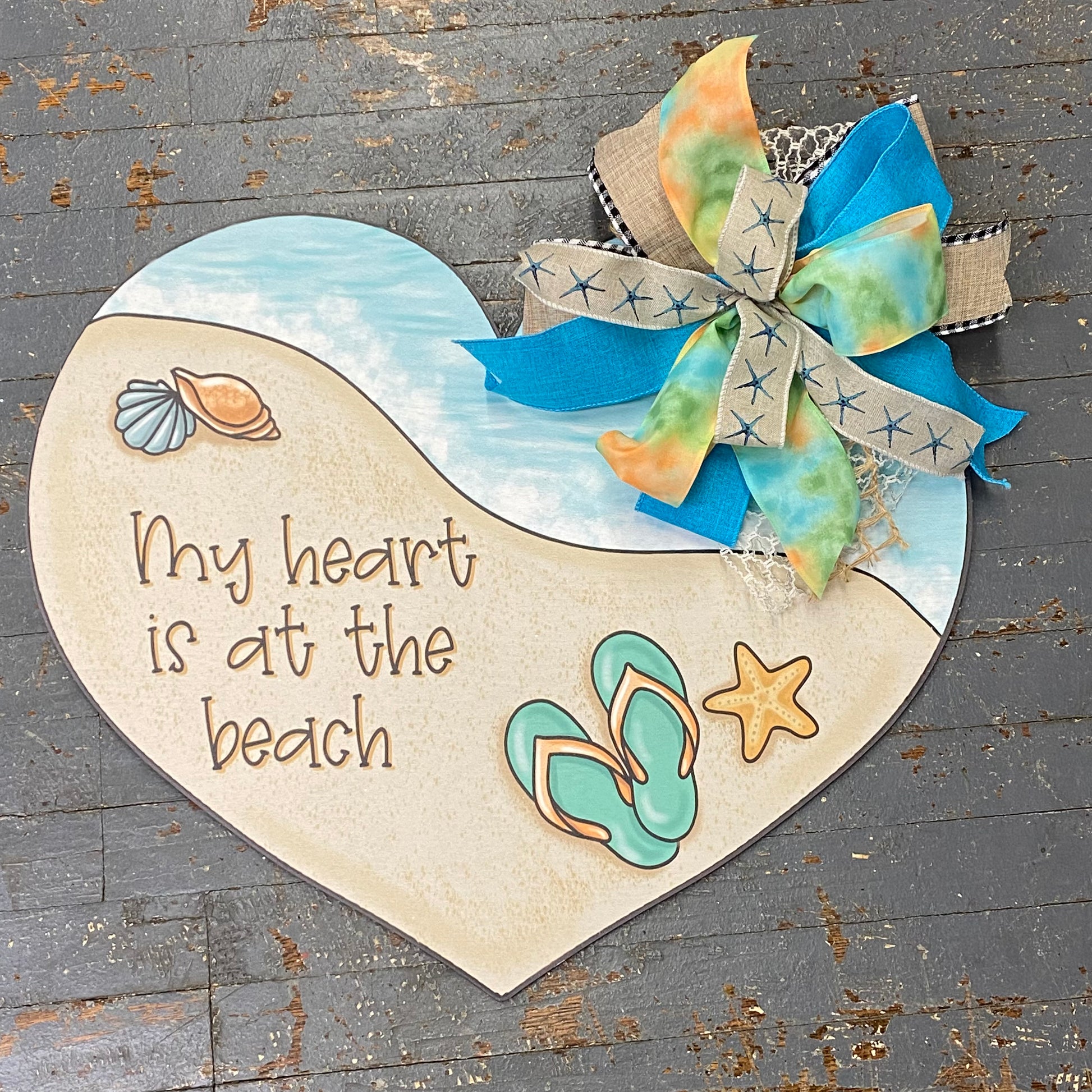 My Heart at Beach Starfish Island Holiday Wreath Door Hanger