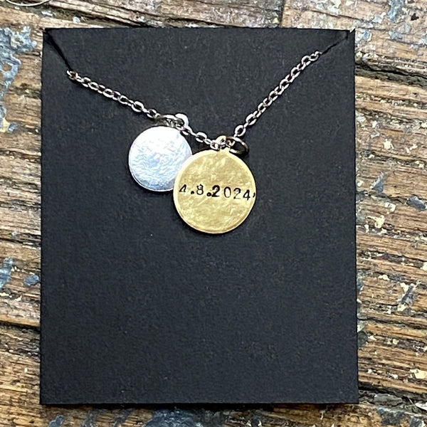 Moon Day Solar Eclipse Custom Stamped Pendant Charm Necklace
