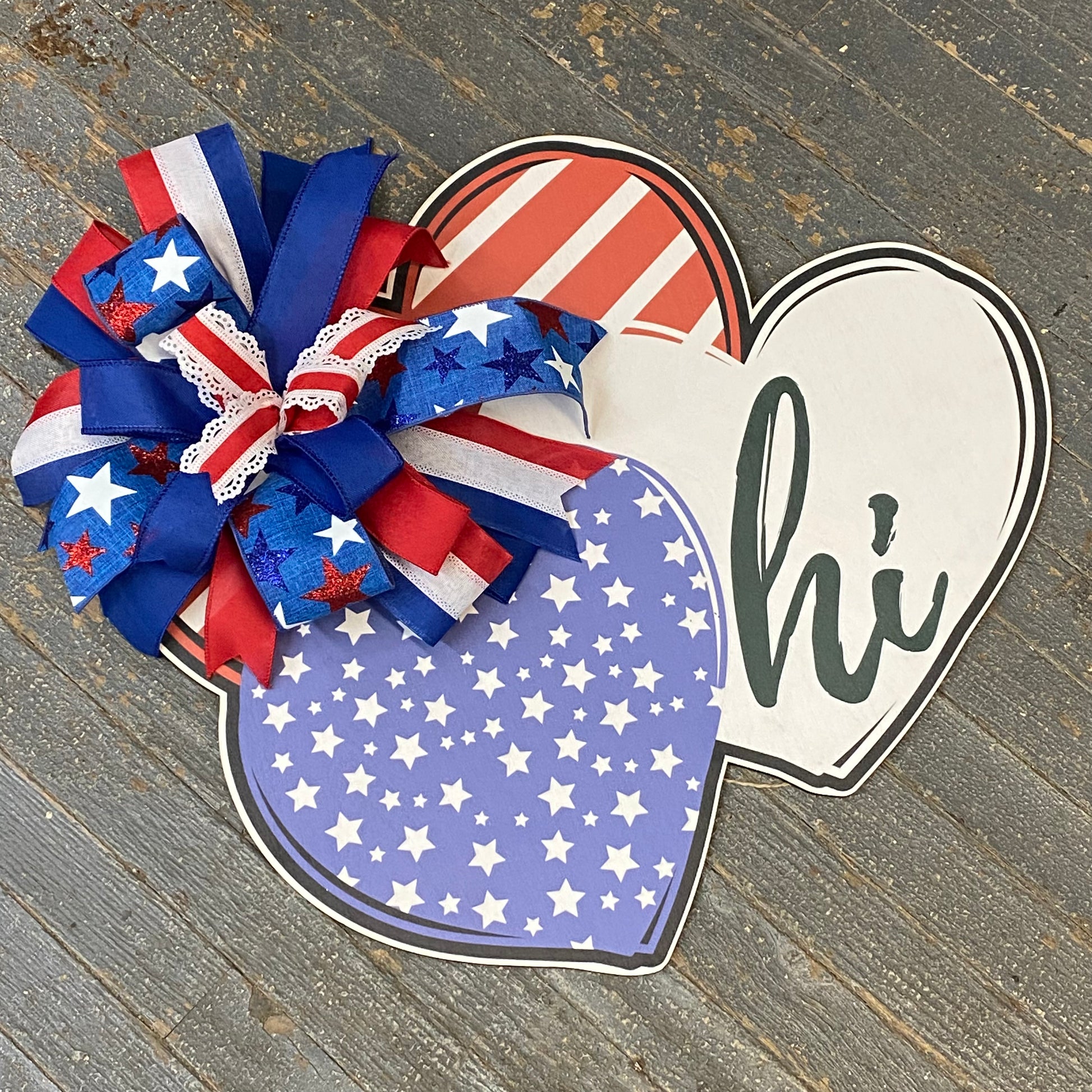 Stars Stripes Heart Hi USA Holiday Wreath Door Hanger