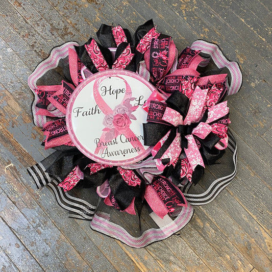 Hope Faith Love Breast Cancer Awareness Holiday Wreath Door Hanger